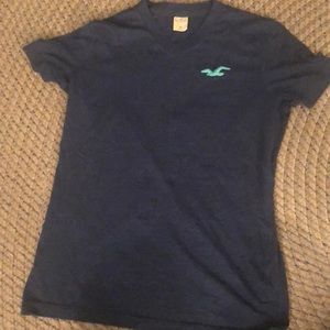 Medium Blue Hollister V-Neck with Light Blue Logo